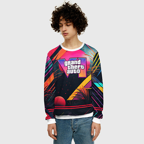 Мужской свитшот GTA 6 logo абстракция яркая / 3D-Белый – фото 3