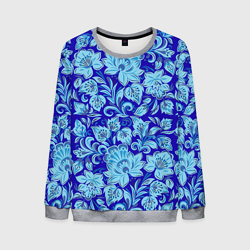 Мужской свитшот Узоры гжель на темно синем фоне / 3D-Меланж – фото 1