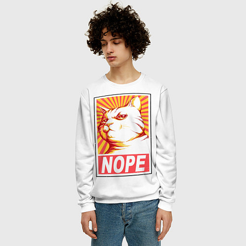 Мужской свитшот Nope - cat / 3D-Белый – фото 3
