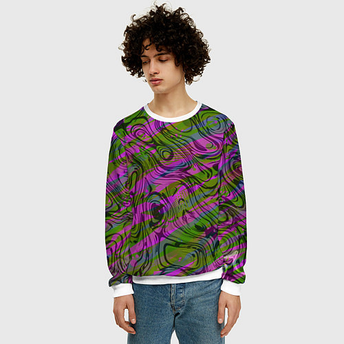 Мужской свитшот Фиолетовые узоры / 3D-Белый – фото 3