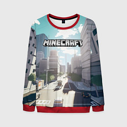 Свитшот мужской Minecraft дневной город, цвет: 3D-красный