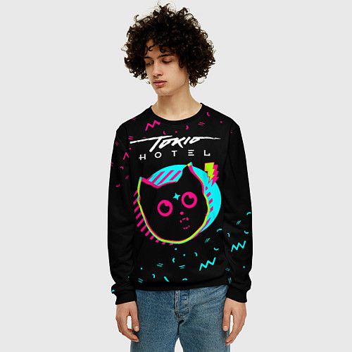 Мужской свитшот Tokio Hotel - rock star cat / 3D-Черный – фото 3