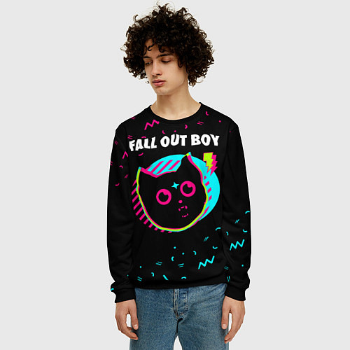 Мужской свитшот Fall Out Boy - rock star cat / 3D-Черный – фото 3