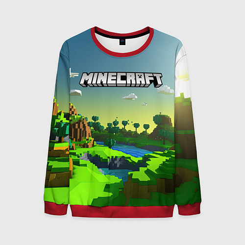 Мужской свитшот Minecraft logo зеленый летний мир / 3D-Красный – фото 1