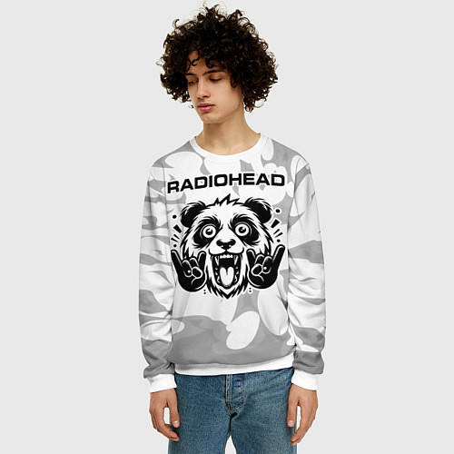 Мужской свитшот Radiohead рок панда на светлом фоне / 3D-Белый – фото 3