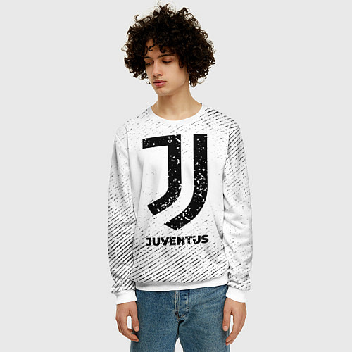 Мужской свитшот Juventus с потертостями на светлом фоне / 3D-Белый – фото 3