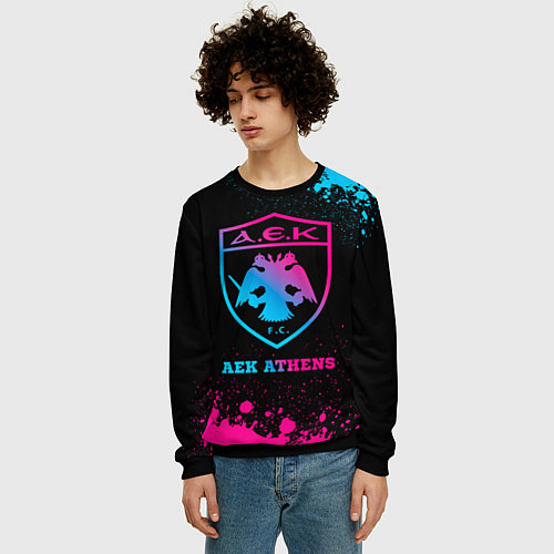 Мужской свитшот AEK Athens - neon gradient / 3D-Черный – фото 3