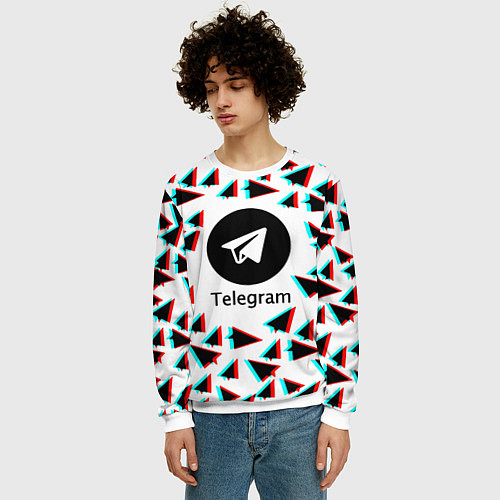 Мужской свитшот Telegram logo pattern steel / 3D-Белый – фото 3