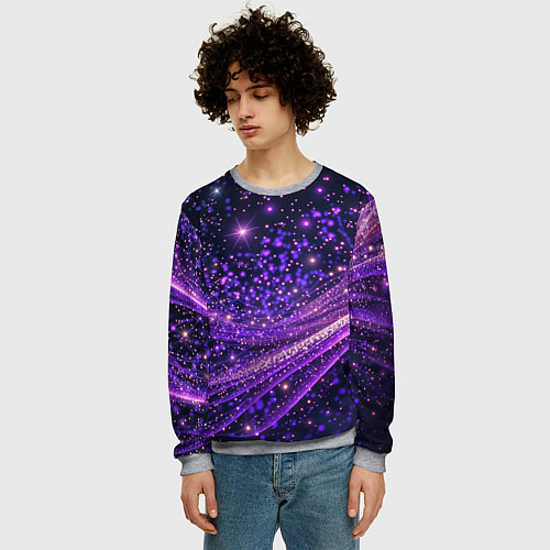 Мужской свитшот Фиолетовые сверкающие абстрактные волны / 3D-Меланж – фото 3