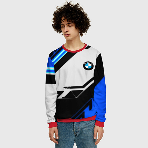 Мужской свитшот BMW спортивная геометрия / 3D-Красный – фото 3