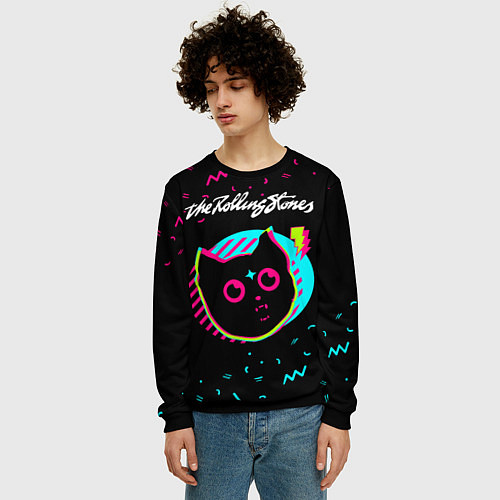 Мужской свитшот Rolling Stones - rock star cat / 3D-Черный – фото 3