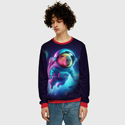 Свитшот мужской Полёт капибары в космосе - неон, цвет: 3D-красный — фото 2
