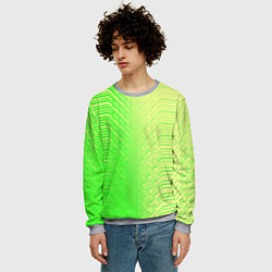 Свитшот мужской Зелёные градиентные линии, цвет: 3D-меланж — фото 2