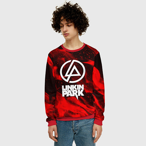 Мужской свитшот Linkin park красный огонь / 3D-Красный – фото 3