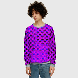 Свитшот мужской Фиолетовые квадраты на чёрном фоне, цвет: 3D-меланж — фото 2