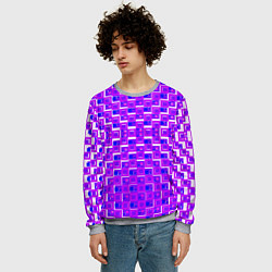 Свитшот мужской Фиолетовые квадраты на белом фоне, цвет: 3D-меланж — фото 2