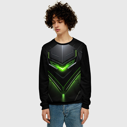 Мужской свитшот Green and black abstract style / 3D-Черный – фото 3