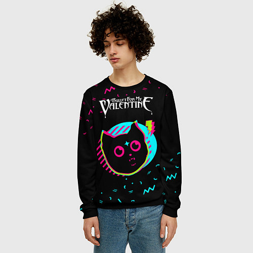 Мужской свитшот Bullet For My Valentine - rock star cat / 3D-Черный – фото 3