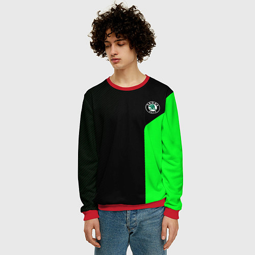 Мужской свитшот Skoda pattern sport green / 3D-Красный – фото 3