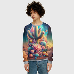 Свитшот мужской Кактусы цветущие под космическим небом, цвет: 3D-меланж — фото 2