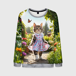Свитшот мужской Кошка в летнем платье в саду, цвет: 3D-меланж