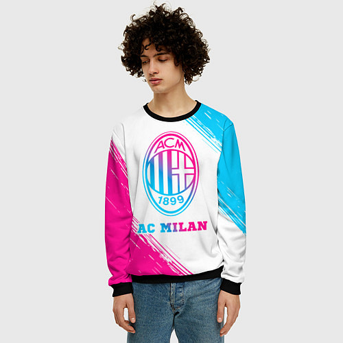 Мужской свитшот AC Milan neon gradient style / 3D-Черный – фото 3