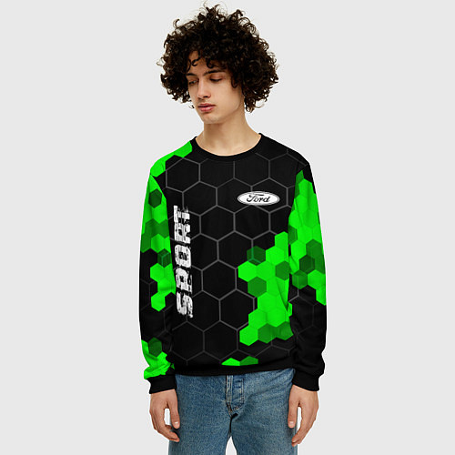 Мужской свитшот Ford green sport hexagon / 3D-Черный – фото 3