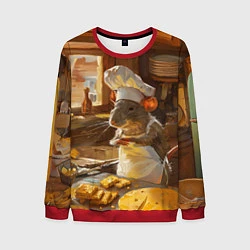 Свитшот мужской Крыса повар готовит на кухне, цвет: 3D-красный