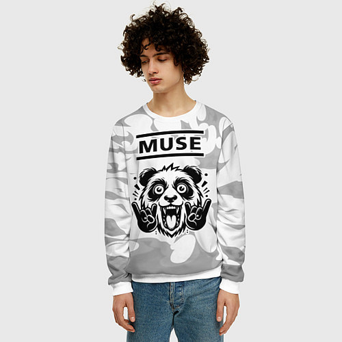 Мужской свитшот Muse рок панда на светлом фоне / 3D-Белый – фото 3