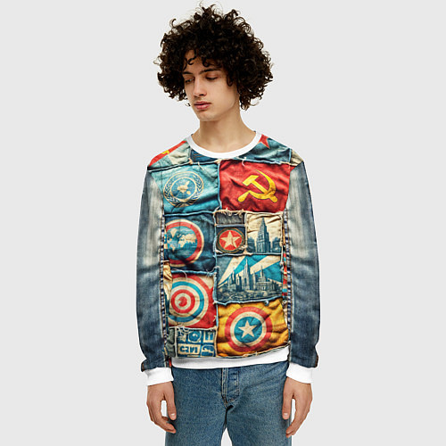 Мужской свитшот Пэчворк джинсы в СССР / 3D-Белый – фото 3