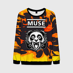 Свитшот мужской Muse рок панда и огонь, цвет: 3D-черный
