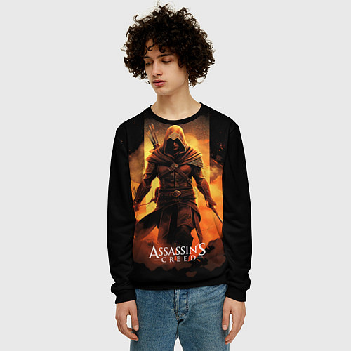 Мужской свитшот Assassins creed пустыня на фоне / 3D-Черный – фото 3