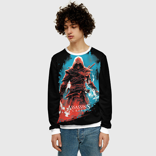 Мужской свитшот Assassins creed фон абстрактный / 3D-Белый – фото 3