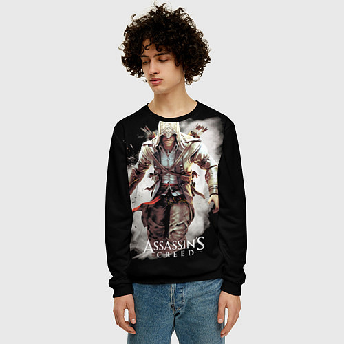 Мужской свитшот Assassins creed белая пыль / 3D-Черный – фото 3