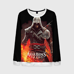 Свитшот мужской Assassins creed огненный фон вокруг, цвет: 3D-белый