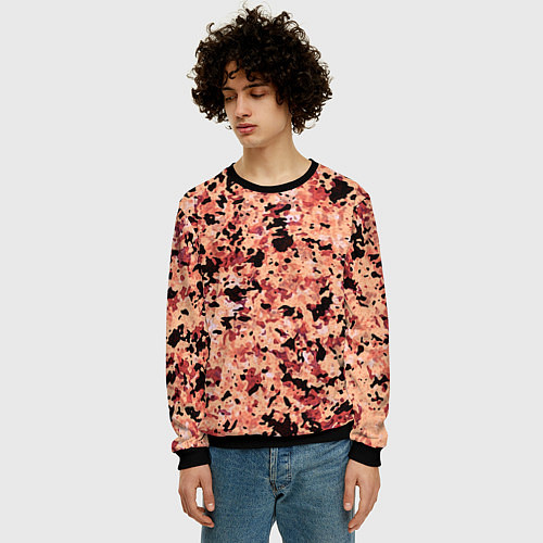 Мужской свитшот Абстракция персиковый пятнистый / 3D-Черный – фото 3