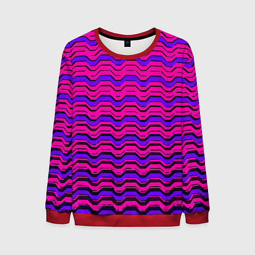 Мужской свитшот Розовые линии и чёрные полосы / 3D-Красный – фото 1