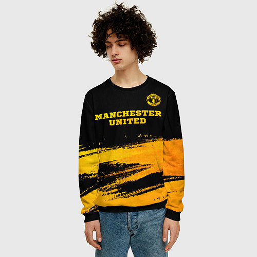 Мужской свитшот Manchester United - gold gradient посередине / 3D-Черный – фото 3