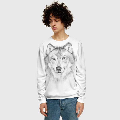 Мужской свитшот Нарисованный волк зубами щёлк / 3D-Белый – фото 3