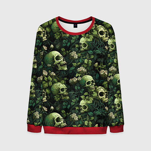 Мужской свитшот Поле черепов с цветами / 3D-Красный – фото 1