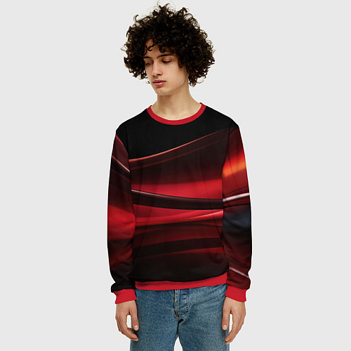 Мужской свитшот Темная красная абстракция на черном фоне / 3D-Красный – фото 3