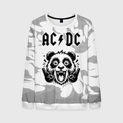 Свитшот мужской AC DC рок панда на светлом фоне, цвет: 3D-белый