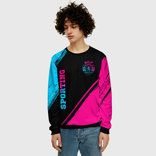 Мужской свитшот Sporting - neon gradient вертикально / 3D-Черный – фото 3