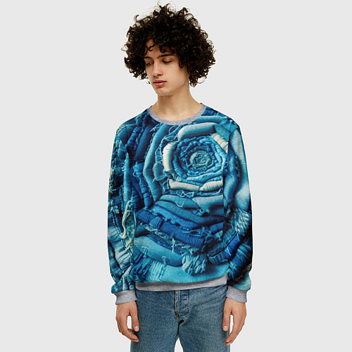 Мужской свитшот Джинсовая роза - нейросеть / 3D-Меланж – фото 3