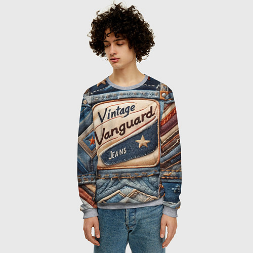 Мужской свитшот Vintage vanguard jeans - patchwork / 3D-Меланж – фото 3