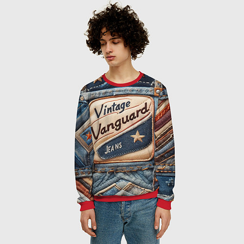 Мужской свитшот Vintage vanguard jeans - patchwork / 3D-Красный – фото 3