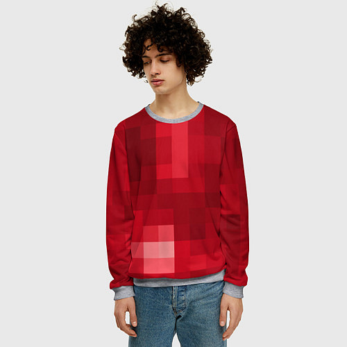 Мужской свитшот Red cubes abstraction / 3D-Меланж – фото 3