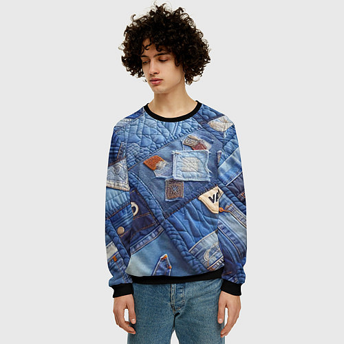 Мужской свитшот Vanguard jeans patchwork - ai art / 3D-Черный – фото 3