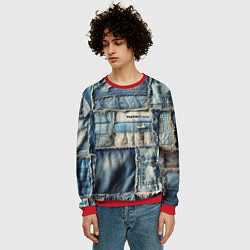 Свитшот мужской Patchwork denim - vogue, цвет: 3D-красный — фото 2