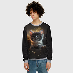Свитшот мужской Котенок в свитере - нейросеть, цвет: 3D-меланж — фото 2